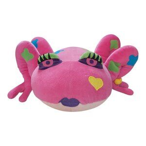 6 Inch Pink Frog Plush Doll Purple Lipstick Heart Cheek Butterfly Accents Toy